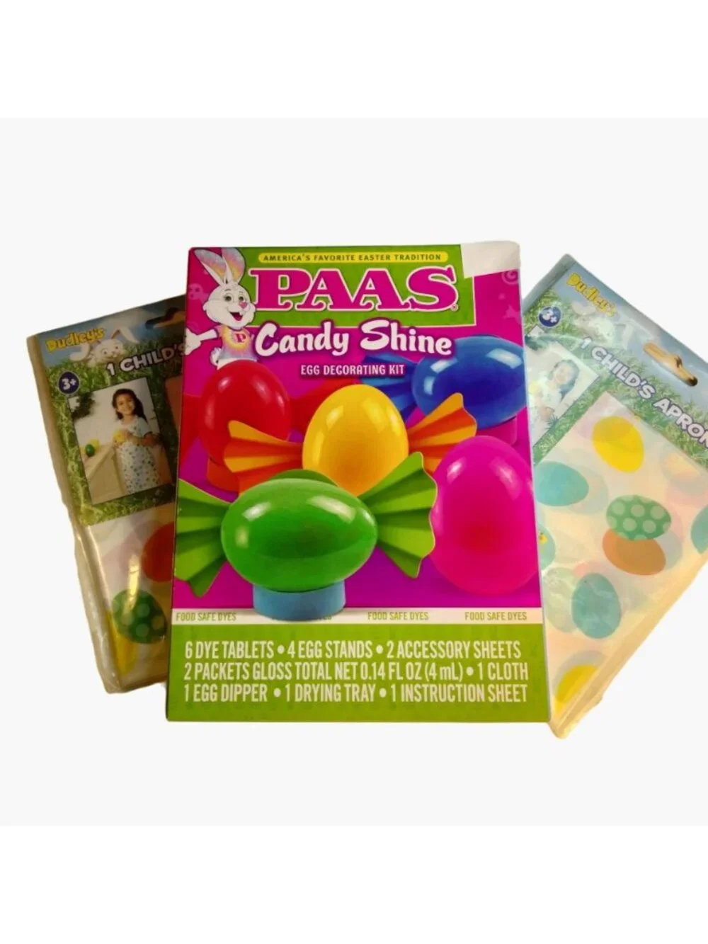 Easter Egg Decorating Kit Aprons Paas Candy Shine Dye Stickers Stand Dipper Tray